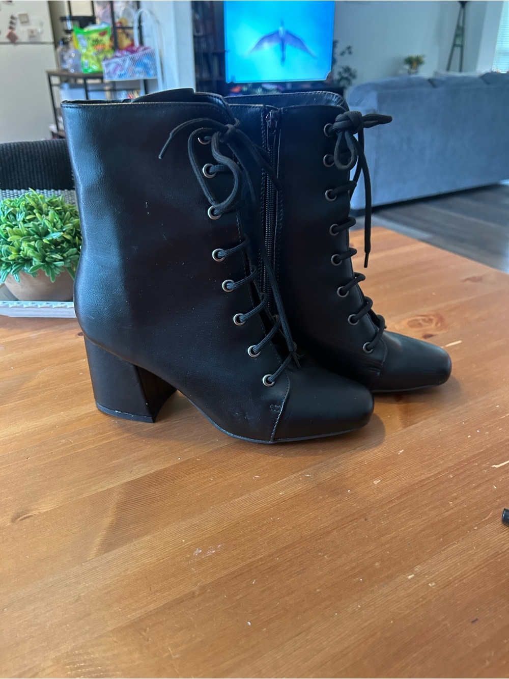 Rogue Helium Women's 7 1/2 Black Lace-Up Block Heel Ankle Boots Witchy Goth